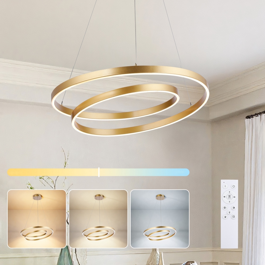 Brilagi - LED Dimmable Pendant Light on Cable TWISTER LED/48W/230V 3000-6000K Ø 50 cm Gold + Remote Control