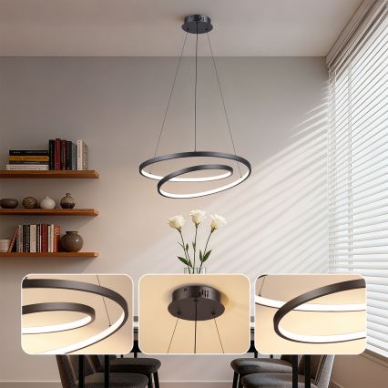Brilagi - LED Dimmable Cable Pendant TWISTER LED/48W/230V 3000-6000K Ø50 cm Black + Remote Control