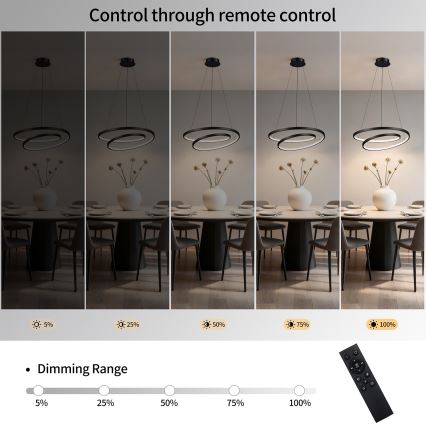 Brilagi - LED Dimmable Cable Pendant TWISTER LED/48W/230V 3000-6000K Ø50 cm Black + Remote Control