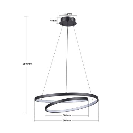 Brilagi - LED Dimmable Cable Pendant TWISTER LED/48W/230V 3000-6000K Ø50 cm Black + Remote Control