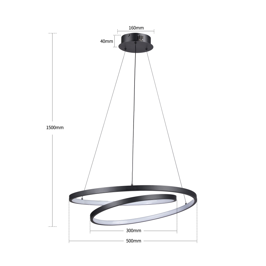 Brilagi - LED Dimmable Cable Pendant TWISTER LED/48W/230V 3000-6000K Ø50 cm Black + Remote Control