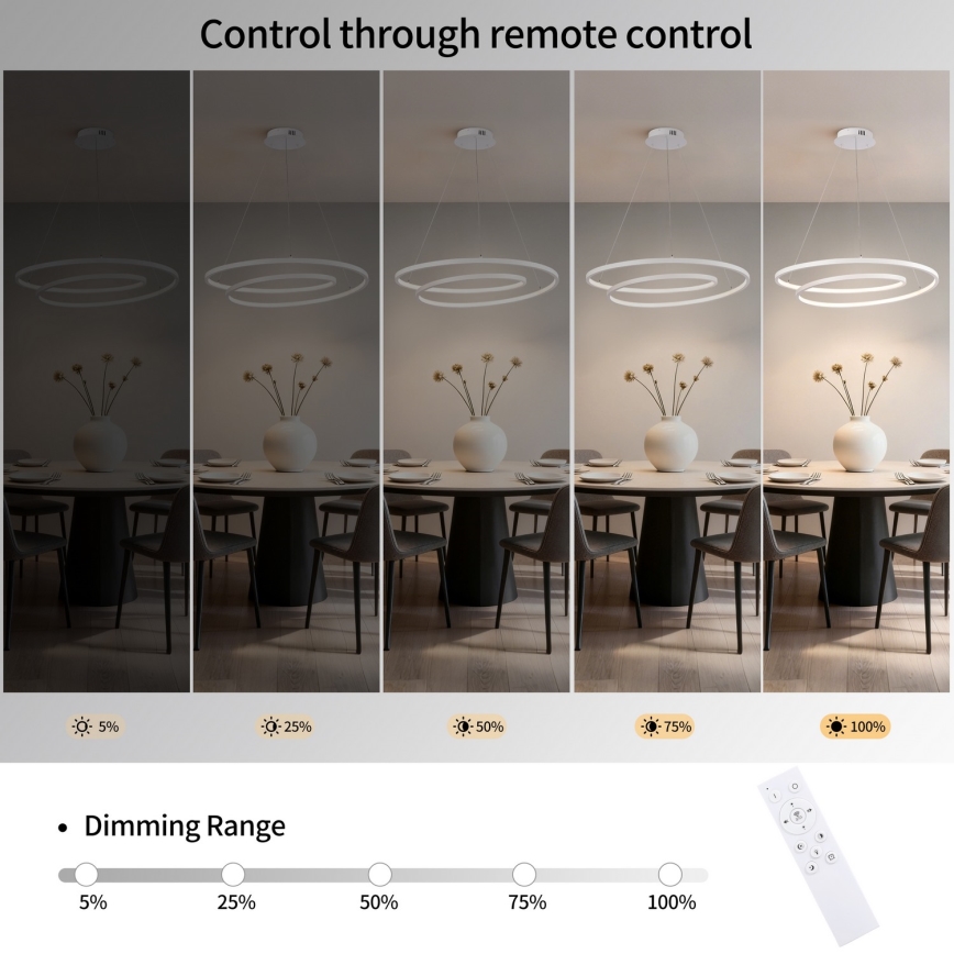Brilagi - TWISTER LED Dimmable Cable-Suspended Pendant Light LED/75W/230V 3000–6000K Ø70 cm White + Remote Control