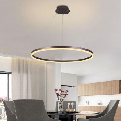 Brilagi - Dimmable CIRCLE LED Pendant Light on Cable, 55W/230V, 3000–6500K, Ø 80 cm, Brown + Remote Control