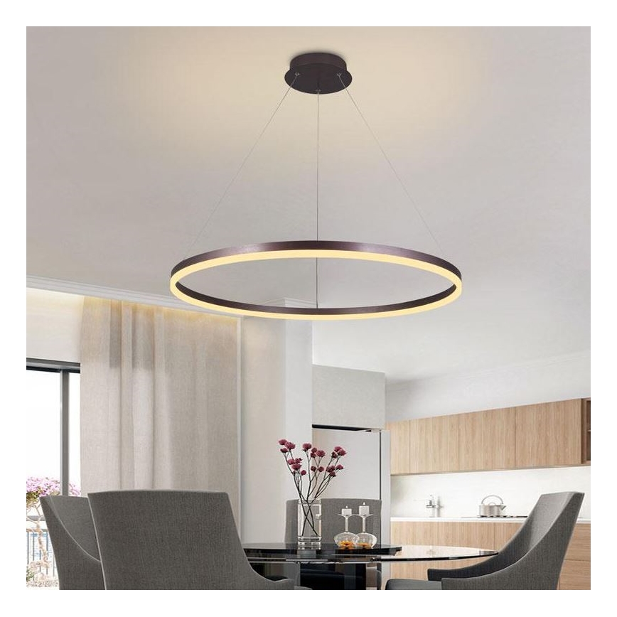 Brilagi - Dimmable CIRCLE LED Pendant Light on Cable, 55W/230V, 3000–6500K, Ø 80 cm, Brown + Remote Control