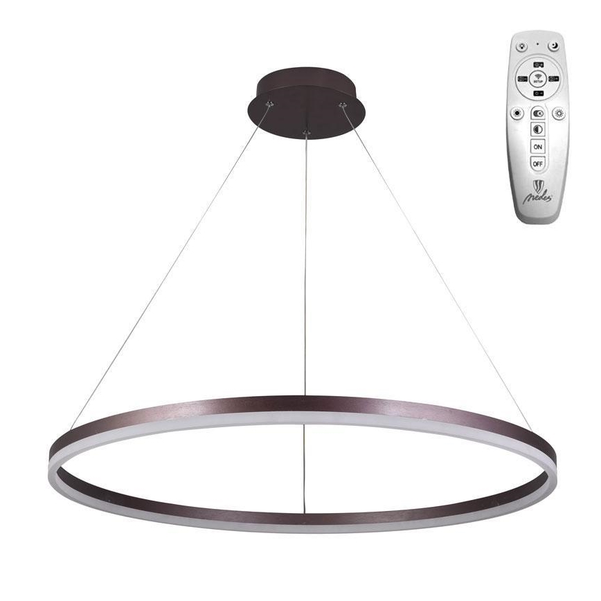 Brilagi - Dimmable CIRCLE LED Pendant Light on Cable, 55W/230V, 3000–6500K, Ø 80 cm, Brown + Remote Control