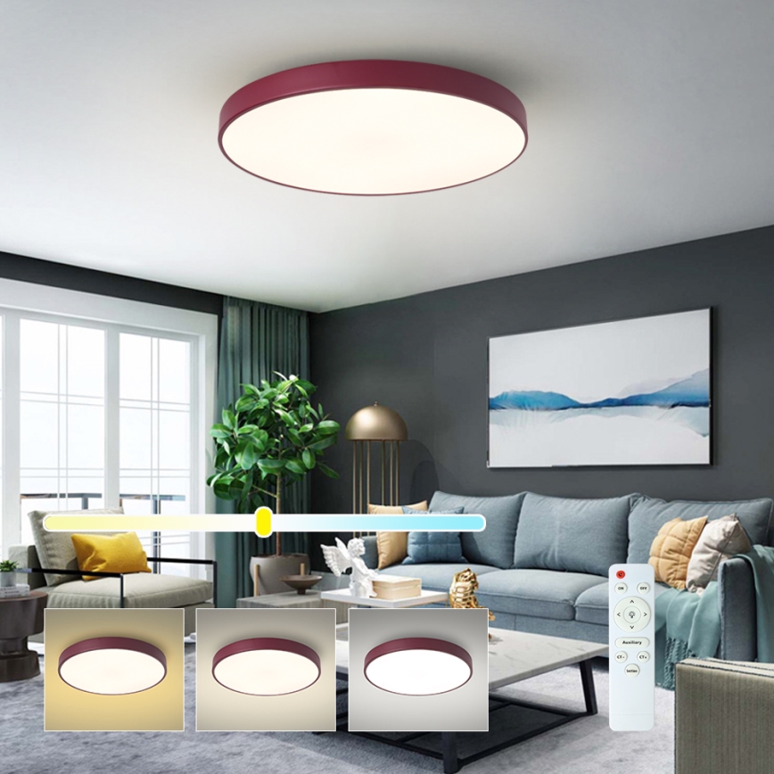 Brilagi - Dimmable POOL LED Ceiling Light, 60W/230V, 3000–6000K, Ø 60 cm, Burgundy + Remote Control