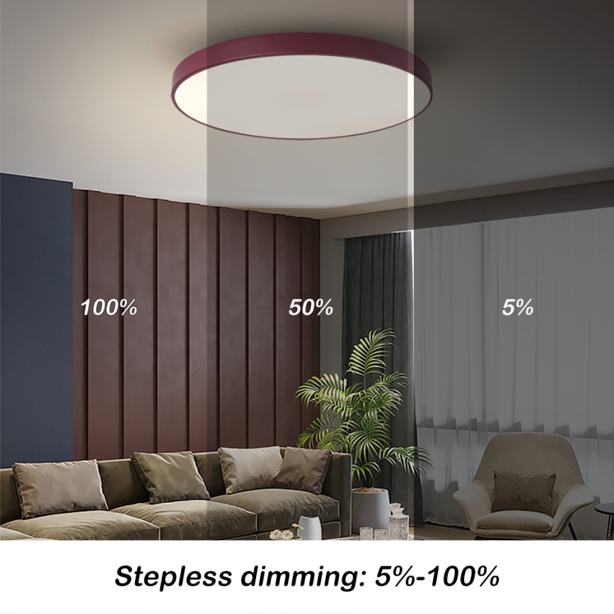 Brilagi - Dimmable POOL LED Ceiling Light, 60W/230V, 3000–6000K, Ø 60 cm, Burgundy + Remote Control