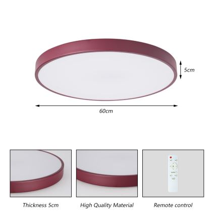 Brilagi - Dimmable POOL LED Ceiling Light, 60W/230V, 3000–6000K, Ø 60 cm, Burgundy + Remote Control