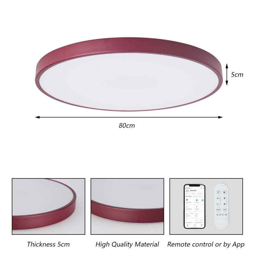 Brilagi - Dimmable LED Light POOL SMART LED/100W/230V Ø 80 cm Tuya Wi‑Fi + Remote Control, Burgundy