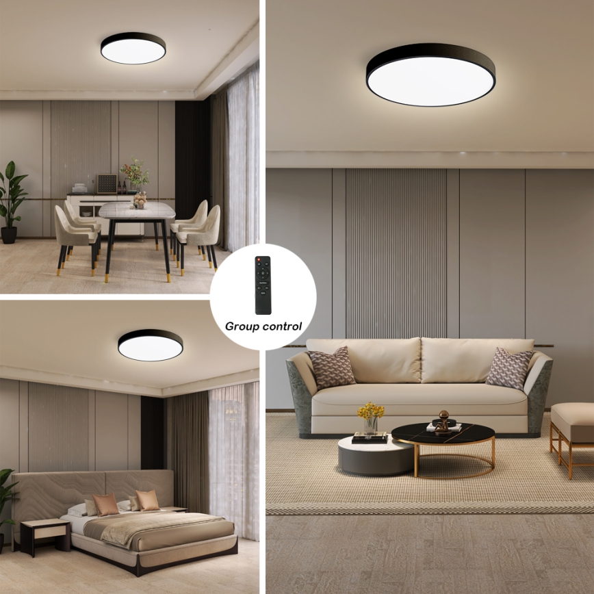 Brilagi - Dimmable POOL SMART LED Ceiling Light 48W/230V, 40 cm, 3000-6000K, Wi-Fi Tuya + Remote Control, Black