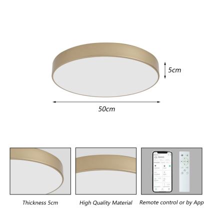 BRILAGI - Dimmable LED ceiling light POOL SMART LED/60W/230V 3000-6000K Ø 50 cm Tuya Wi-Fi Gold + Remote Control
