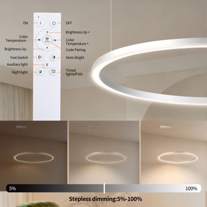 Brilagi - PORTOFINO LED dimmable cable pendant lamp LED/60W/230V 3000-6000K Ø 80 cm silver + remote control