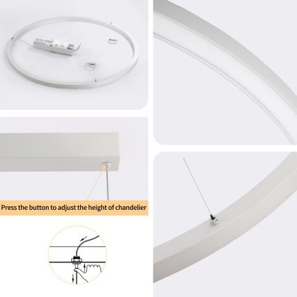 Brilagi - PORTOFINO LED dimmable cable pendant lamp LED/60W/230V 3000-6000K Ø 80 cm silver + remote control