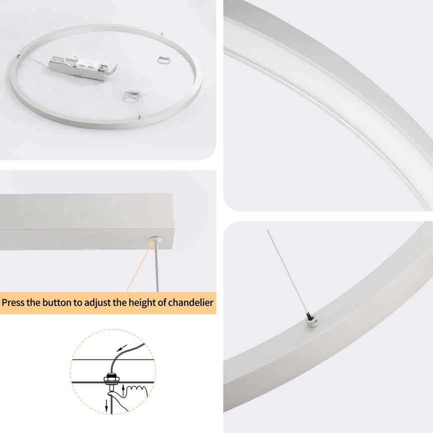 Brilagi - PORTOFINO LED dimmable cable pendant lamp LED/60W/230V 3000-6000K Ø 80 cm silver + remote control