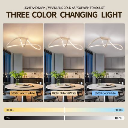 Brilagi - Dimmable LED Flush-Mount Chandelier TWISTER LED/60W/230V 3000-6000K Beige + Remote Control
