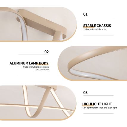 Brilagi - Dimmable LED Flush-Mount Chandelier TWISTER LED/60W/230V 3000-6000K Beige + Remote Control