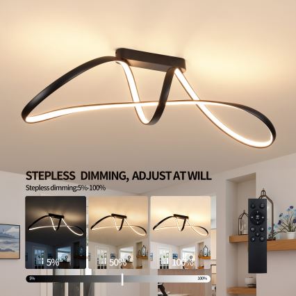 Brilagi - TWISTER LED/60W/230V Dimmable Surface-Mounted Ceiling Light 3000-6000K Black + Remote Control