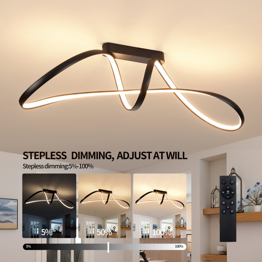Brilagi - TWISTER LED/60W/230V Dimmable Surface-Mounted Ceiling Light 3000-6000K Black + Remote Control