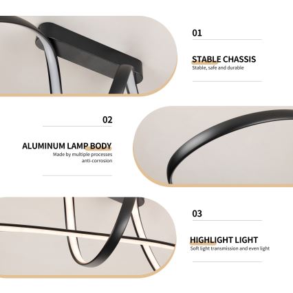 Brilagi - TWISTER LED/60W/230V Dimmable Surface-Mounted Ceiling Light 3000-6000K Black + Remote Control