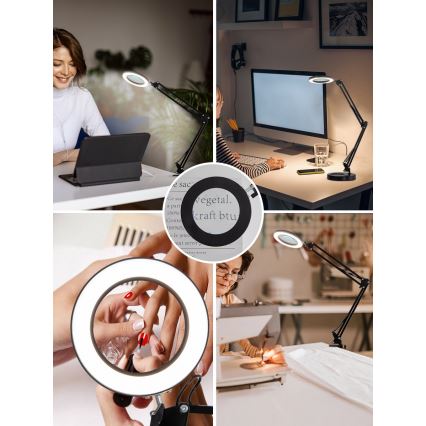 Brilagi - LED Dimmable table lamp with a magnifying glass LENS LED/12W/5V 3000/4200/6000K black