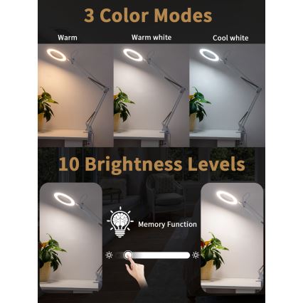 Brilagi - LED Dimmable table lamp with a magnifying glass LENS LED/12W/5V 3000/4200/6000K white