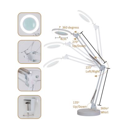 Brilagi - LED Dimmable table lamp with a magnifying glass LENS LED/12W/5V 3000/4200/6000K white