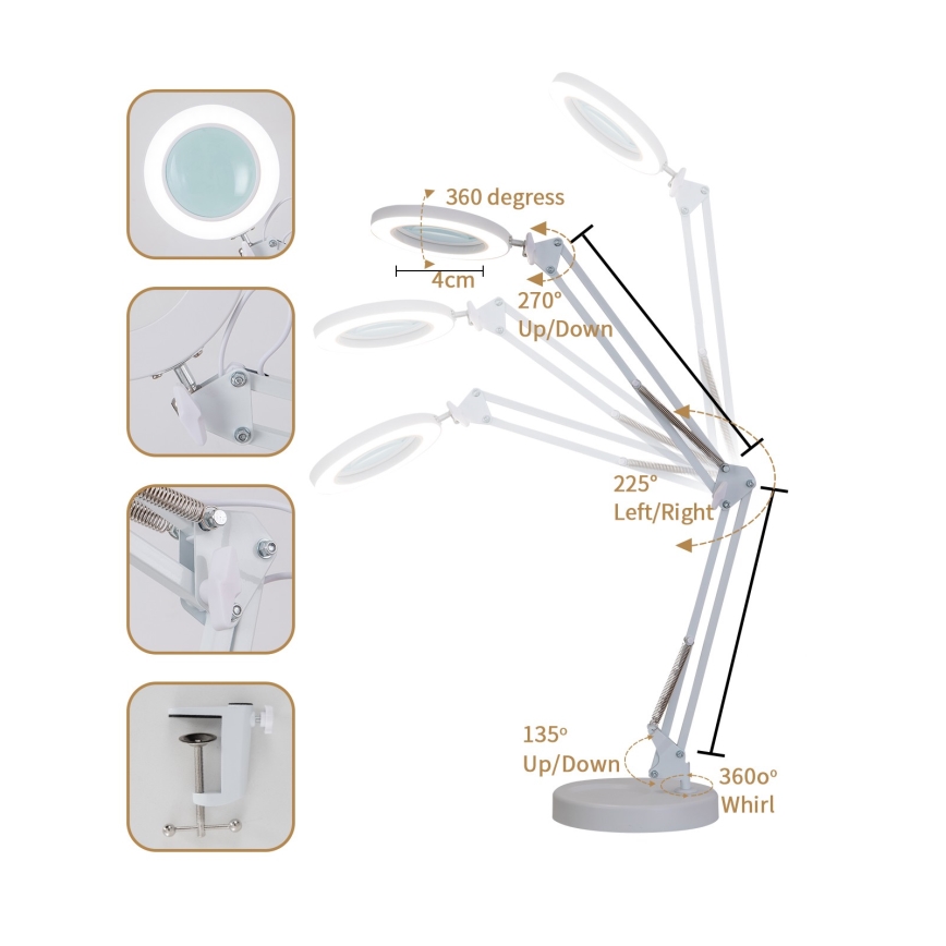 Brilagi - LED Dimmable table lamp with a magnifying glass LENS LED/12W/5V 3000/4200/6000K white