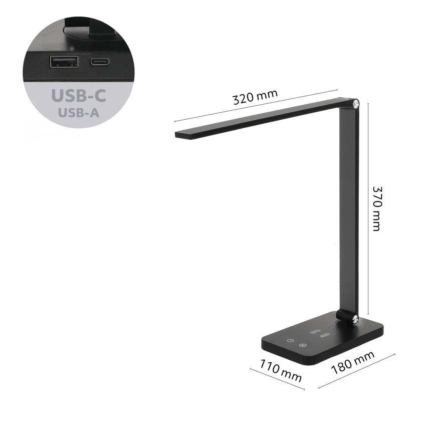 Brilagi - Dimmable LED touch desk lamp with Qi wireless charging MODO CHARGE LED/7W/5V 3000/4000/6000K black