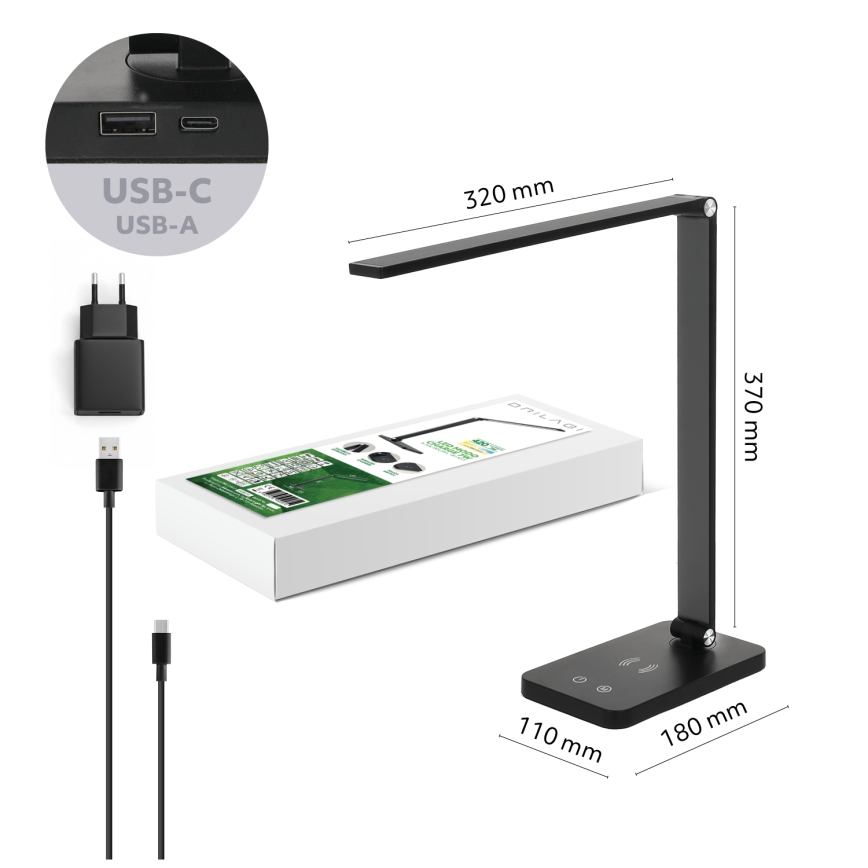 BRILAGI - Dimmable LED touch desk lamp with Qi wireless charging MODO CHARGE LED/7W/5V 3000/4000/6000K black