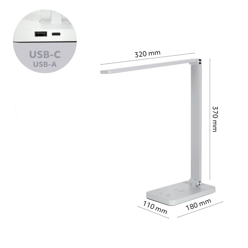 Brilagi - Dimmable LED Touch Desk Lamp with Qi Wireless Charging MODO CHARGE LED/7W/5V 3000/4000/6000K white