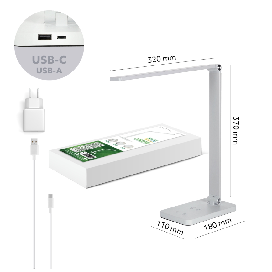 BRILAGI - Dimmable LED Touch Desk Lamp with Qi Wireless Charging MODO CHARGE LED/7W/5V 3000/4000/6000K white