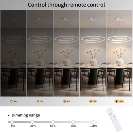 Brilagi - Dimmable TWISTER LED Pendant on Cable LED/105W/230V 3000–6000K Ø100 cm White + Remote Control