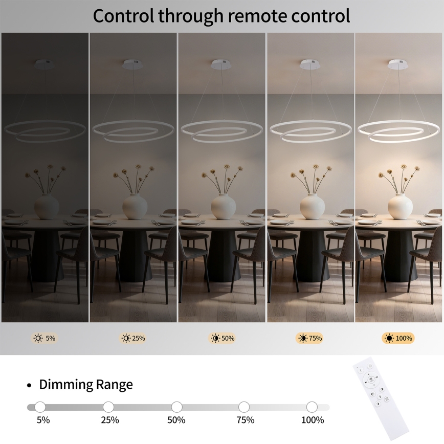 Brilagi - Dimmable TWISTER LED Pendant on Cable LED/105W/230V 3000–6000K Ø100 cm White + Remote Control