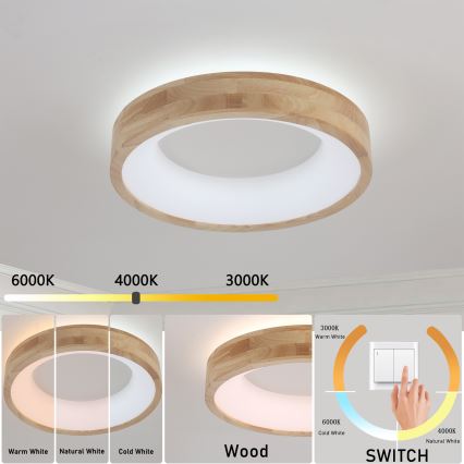 Brilagi - FALCON WOOD LED Ceiling Light, 30W, 230V, 3000/4000/6000K, Ø45 cm, Wood