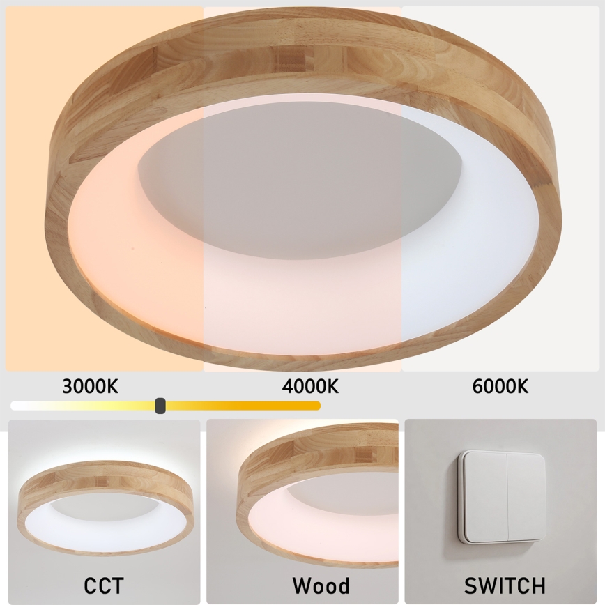 Brilagi - FALCON WOOD LED Ceiling Light, 30W, 230V, 3000/4000/6000K, Ø45 cm, Wood