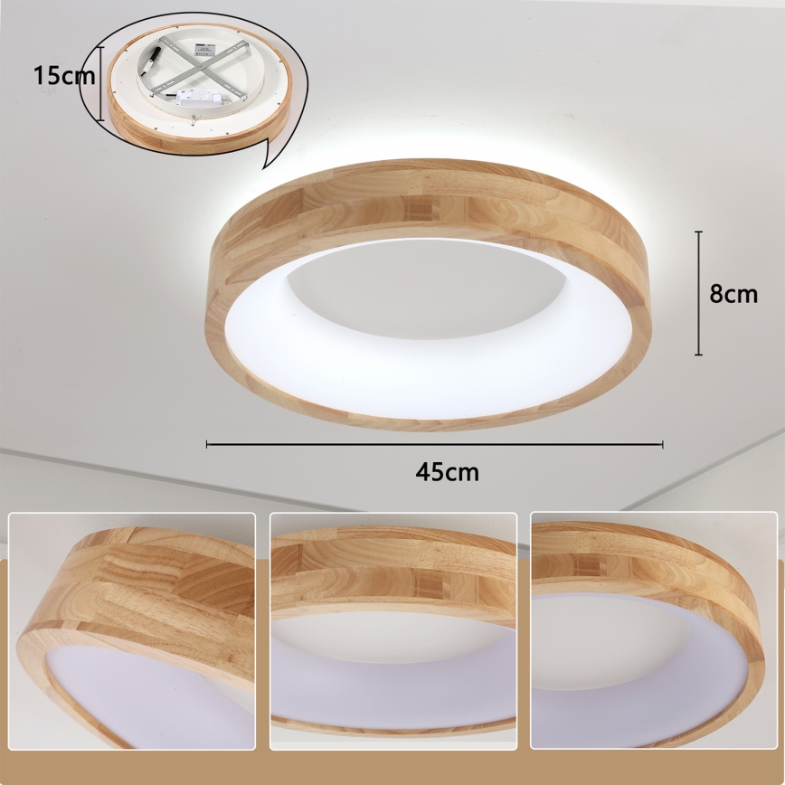 Brilagi - FALCON WOOD LED Ceiling Light, 30W, 230V, 3000/4000/6000K, Ø45 cm, Wood