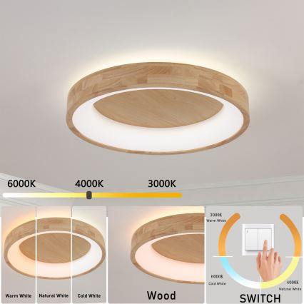 Brilagi - FALCON WOOD LED Ceiling Light LED/40W/230V 3000/4000/6000K Ø 60 cm wood