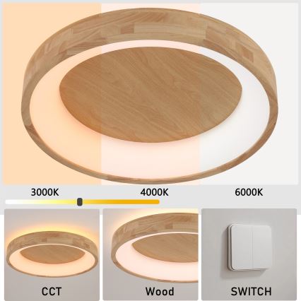 Brilagi - FALCON WOOD LED Ceiling Light LED/40W/230V 3000/4000/6000K Ø 60 cm wood