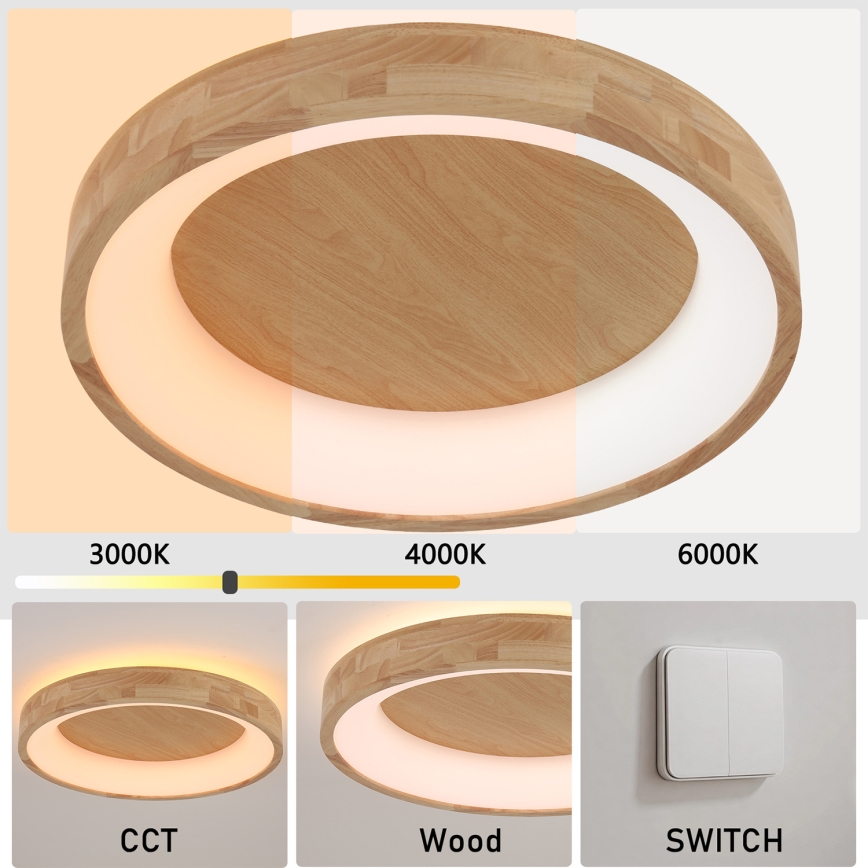 Brilagi - FALCON WOOD LED Ceiling Light LED/40W/230V 3000/4000/6000K Ø 60 cm wood