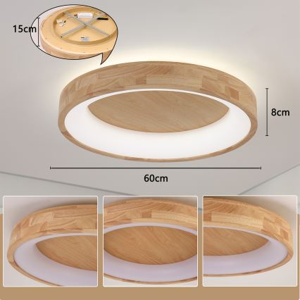 Brilagi - FALCON WOOD LED Ceiling Light LED/40W/230V 3000/4000/6000K Ø 60 cm wood