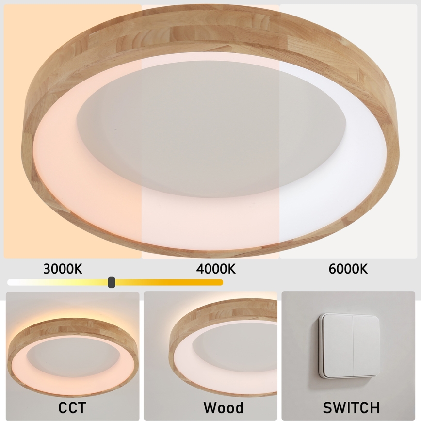 Brilagi - LED Ceiling Light FALCON WOOD LED/40W/230V 3000/4000/6000K Ø 60 cm wood