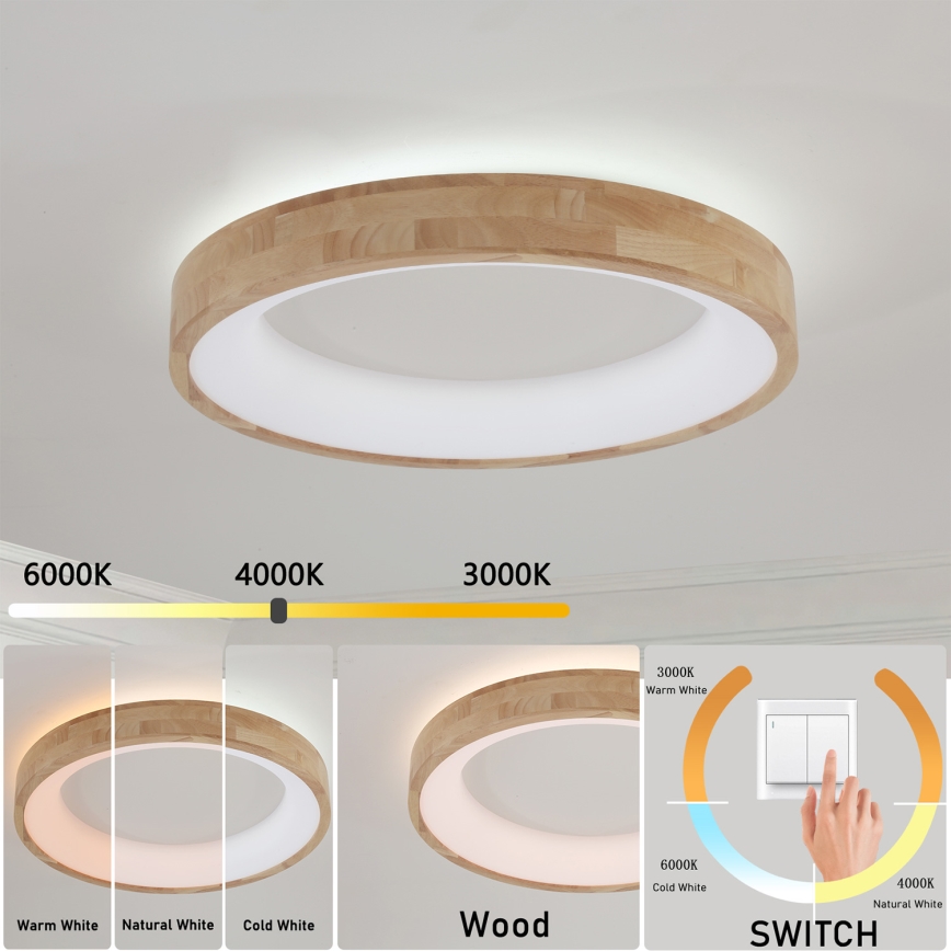Brilagi - LED Ceiling Light FALCON WOOD LED/40W/230V 3000/4000/6000K Ø 60 cm wood