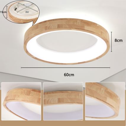 Brilagi - LED Ceiling Light FALCON WOOD LED/40W/230V 3000/4000/6000K Ø 60 cm wood