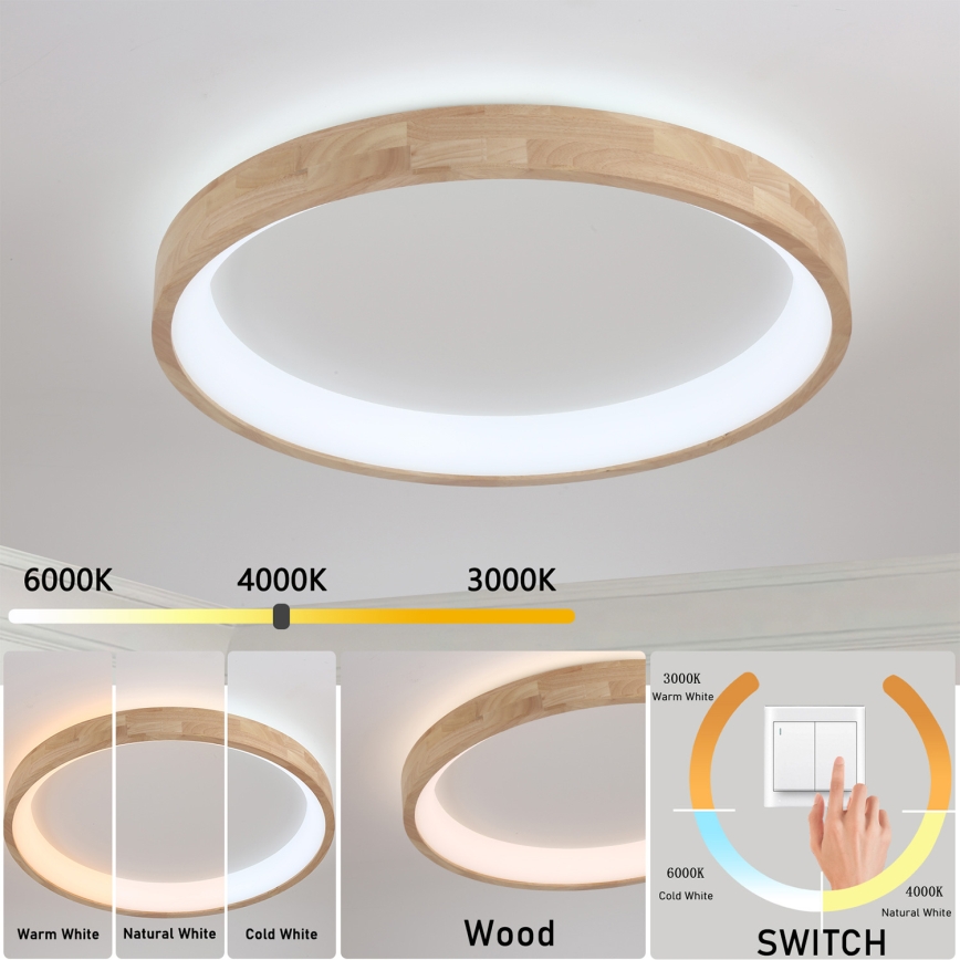 Brilagi - FALCON WOOD LED Ceiling Light, 60 W, 230 V, 3000/4000/6000 K, Ø 80 cm, wood
