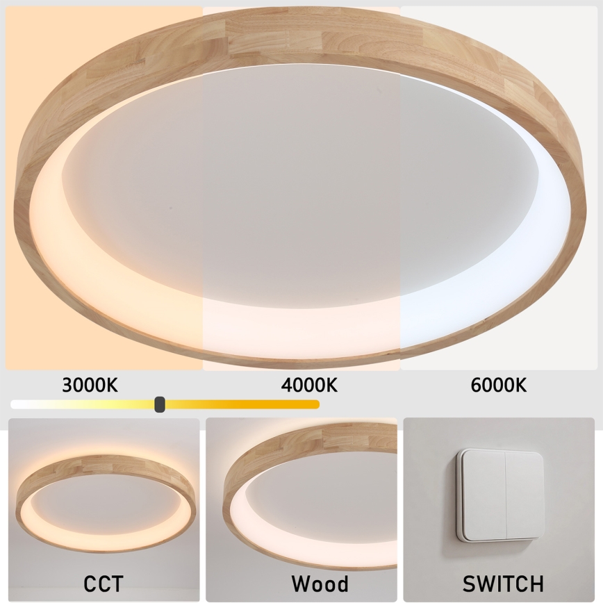 Brilagi - FALCON WOOD LED Ceiling Light, 60 W, 230 V, 3000/4000/6000 K, Ø 80 cm, wood