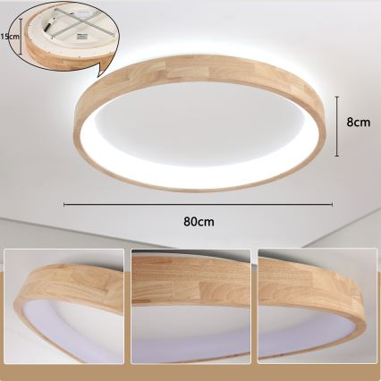 Brilagi - FALCON WOOD LED Ceiling Light, 60 W, 230 V, 3000/4000/6000 K, Ø 80 cm, wood
