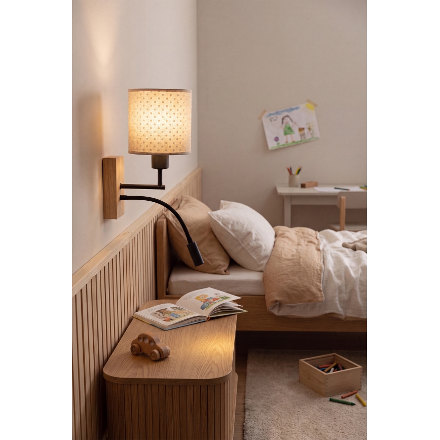BRILAGI - LED Kids' Flexible Wall Lamp BOBO WOOD 1xE27/25W/230V + LED/3W oak/black/beige/polka dots
