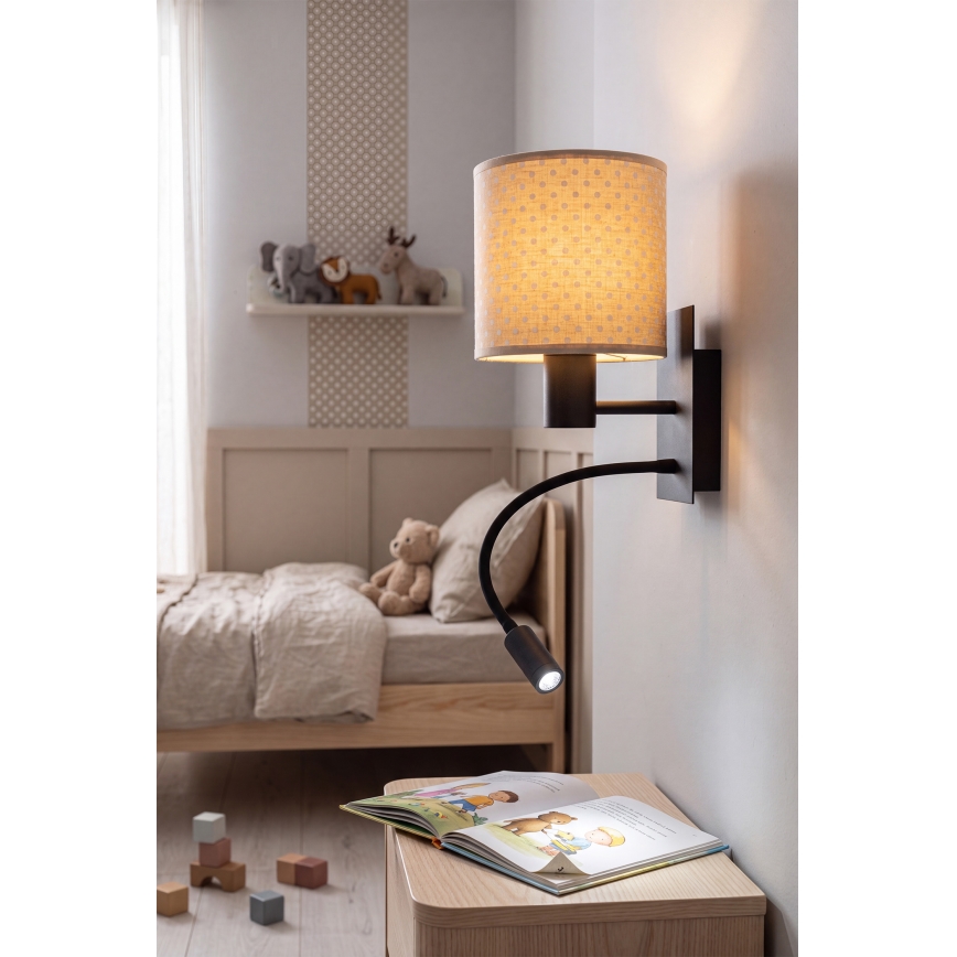 BRILAGI - LED Flexible Wall Lamp BOBO 1x E27/25W/230V + LED/3W Black/Beige/Polka Dots