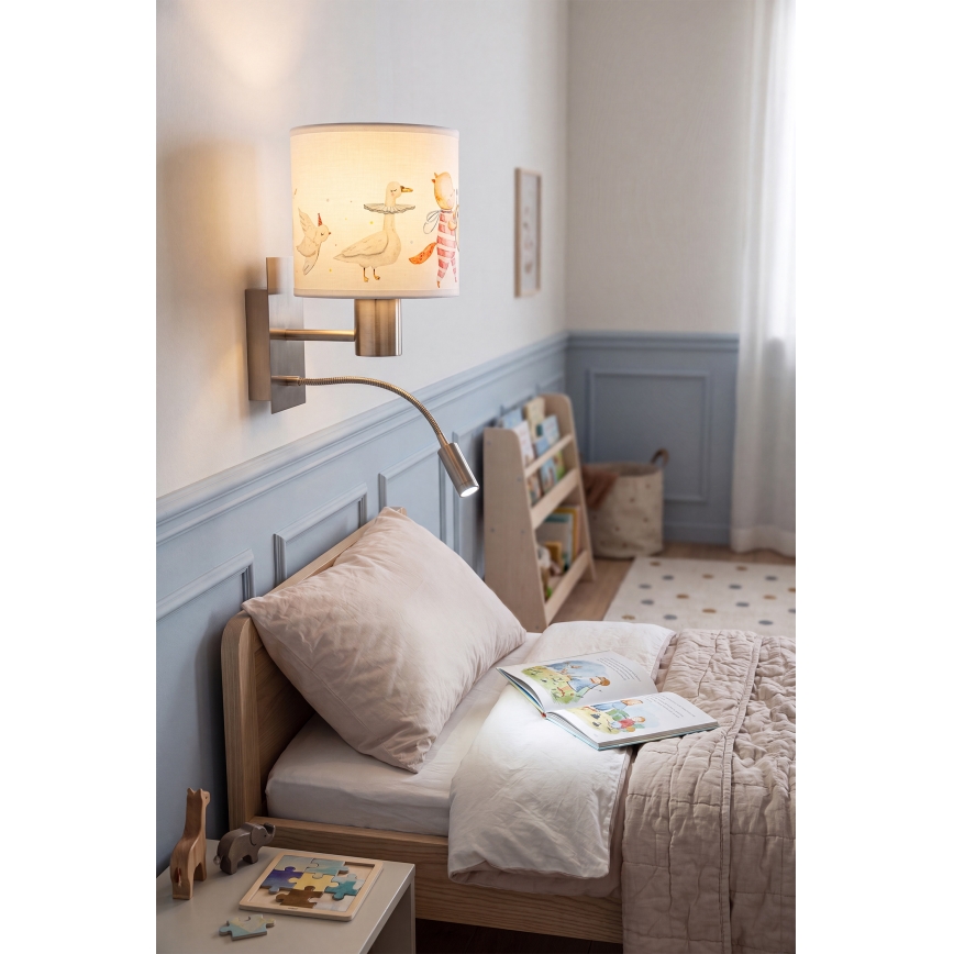 BRILAGI - LED Kids' Flexible Wall Lamp BOBO 1xE27/25W/230V + LED/3W matte chrome/white/animal motifs