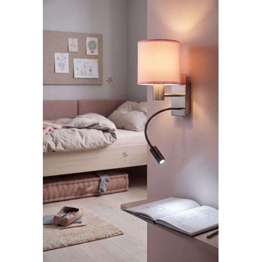 BRILAGI - LED Flexible Wall Lamp BOBO 1xE27/25W/230V + LED/3W matte chrome/pink